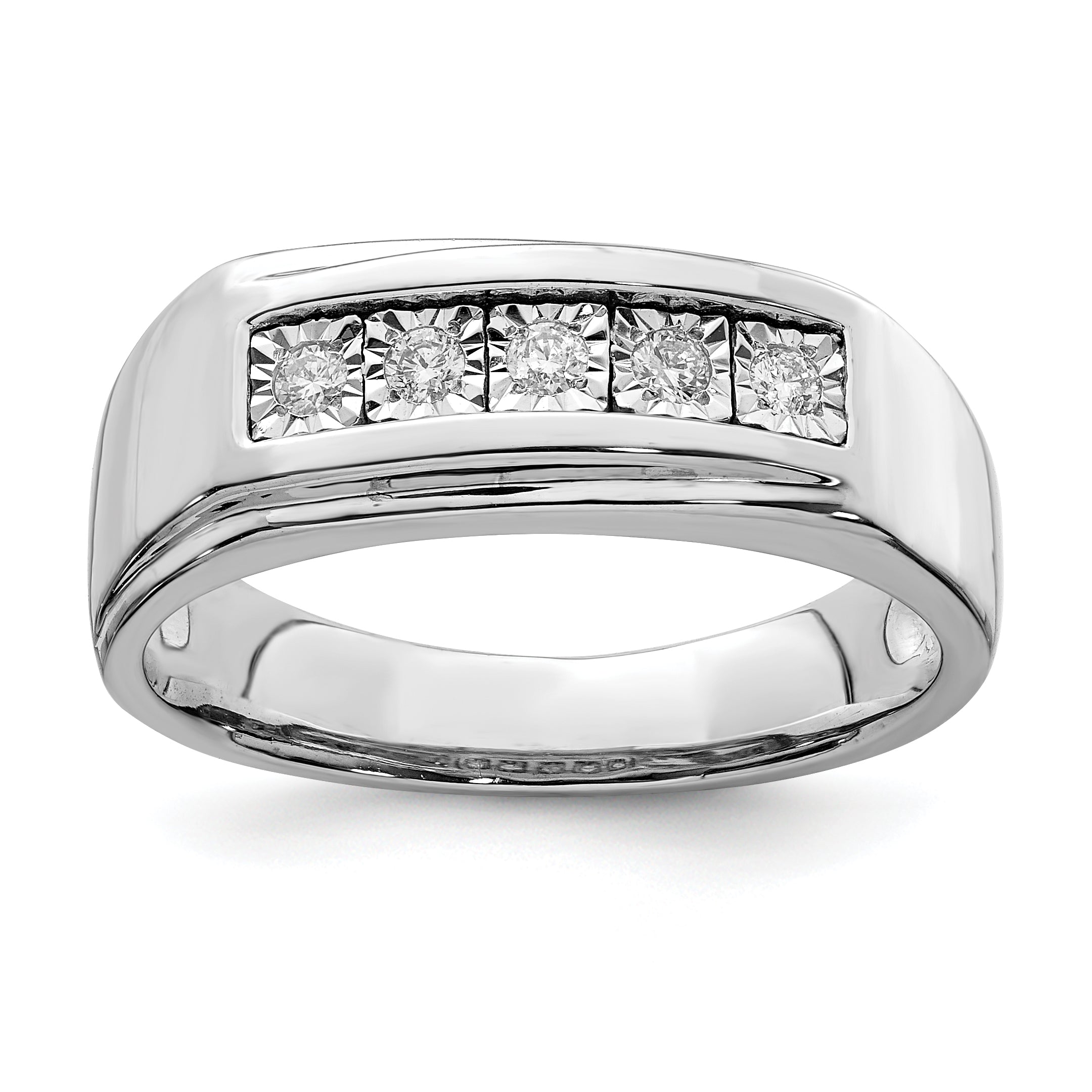 Sterling Silver Rhodium Plated Men's Polished Diam. Ring Main image
