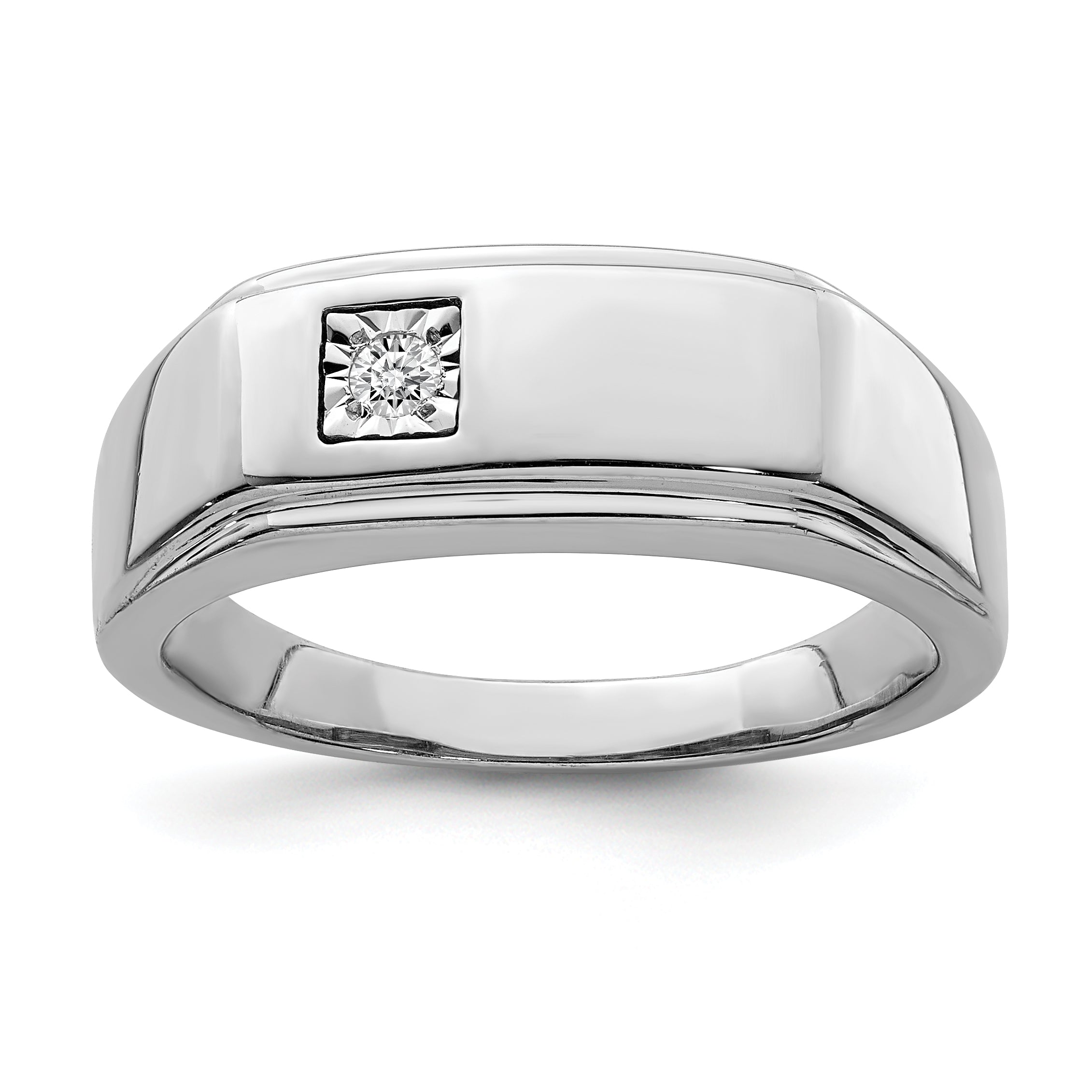 Sterling Silver Rhodium Plated Men's Polished Diam. Ring Main image