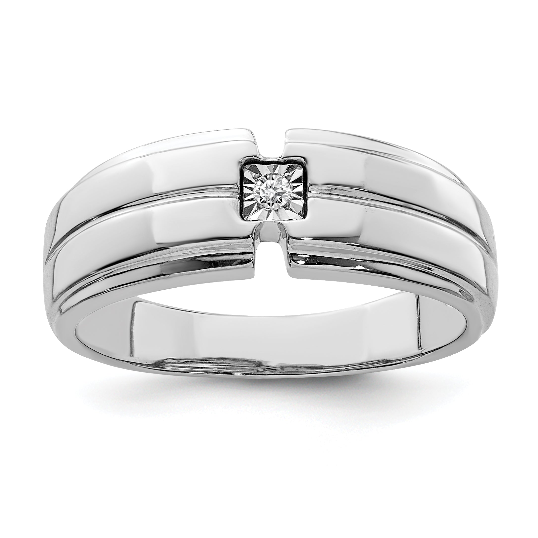 Sterling Silver Rhodium Plated Men's Polished Diam. Ring Main image