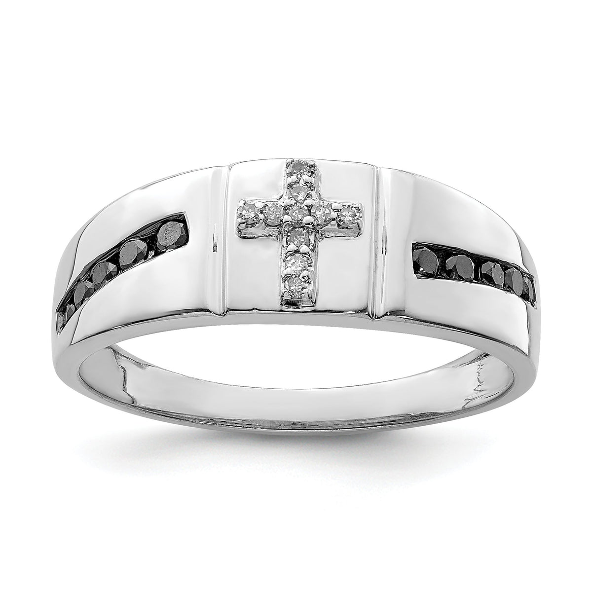 Men's Black & White Diamond Cross Ring in Sterling Silver (0.25 ct. tw.), Size 9–11 - Sophia Jewelers Main image