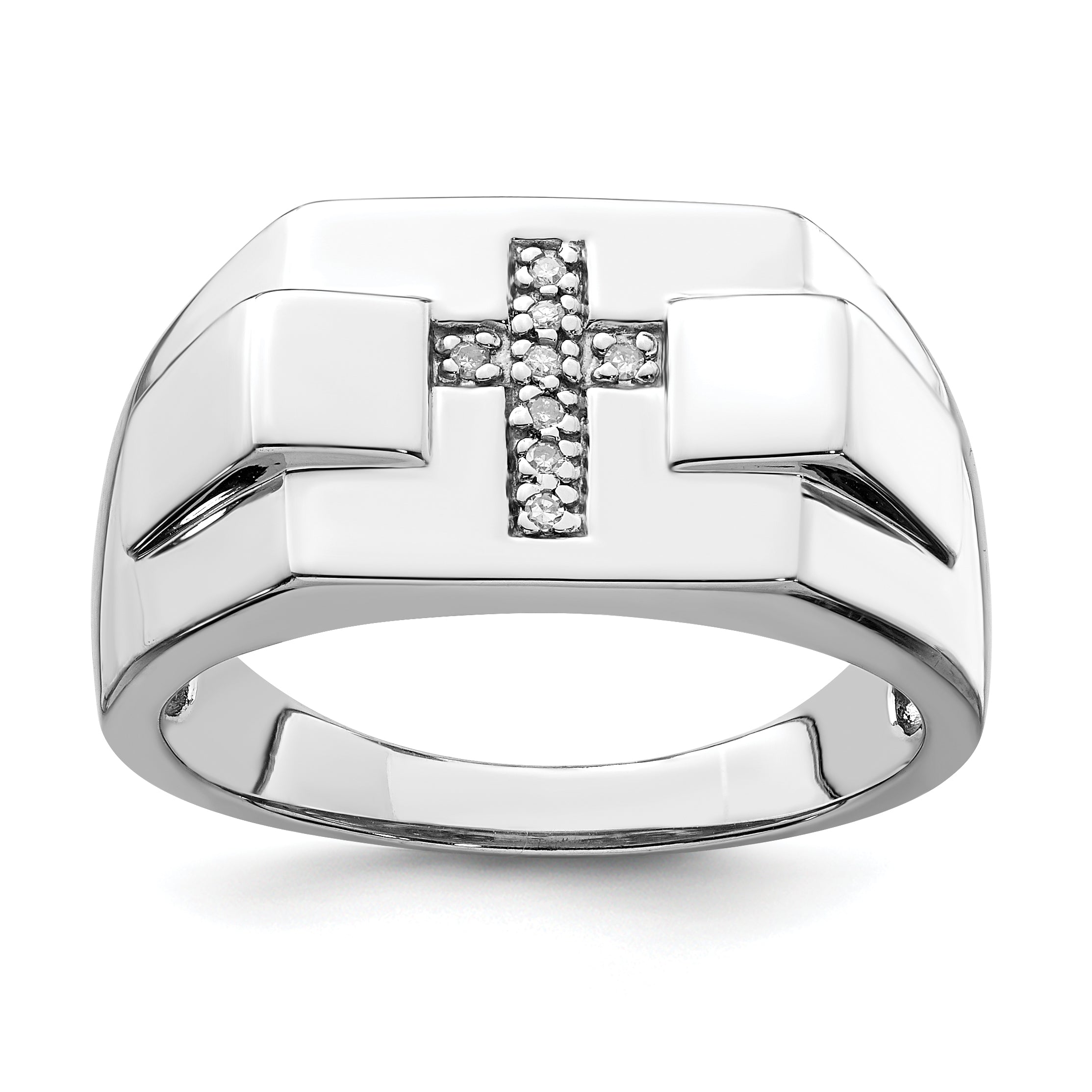 Sterling Silver Rhodium Diam. Cross Signet Ring Main image