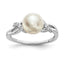 Sterling Silver Rhodium-plated 8-9mm White Button Freshwater Cultured Pearl and CZ Ring