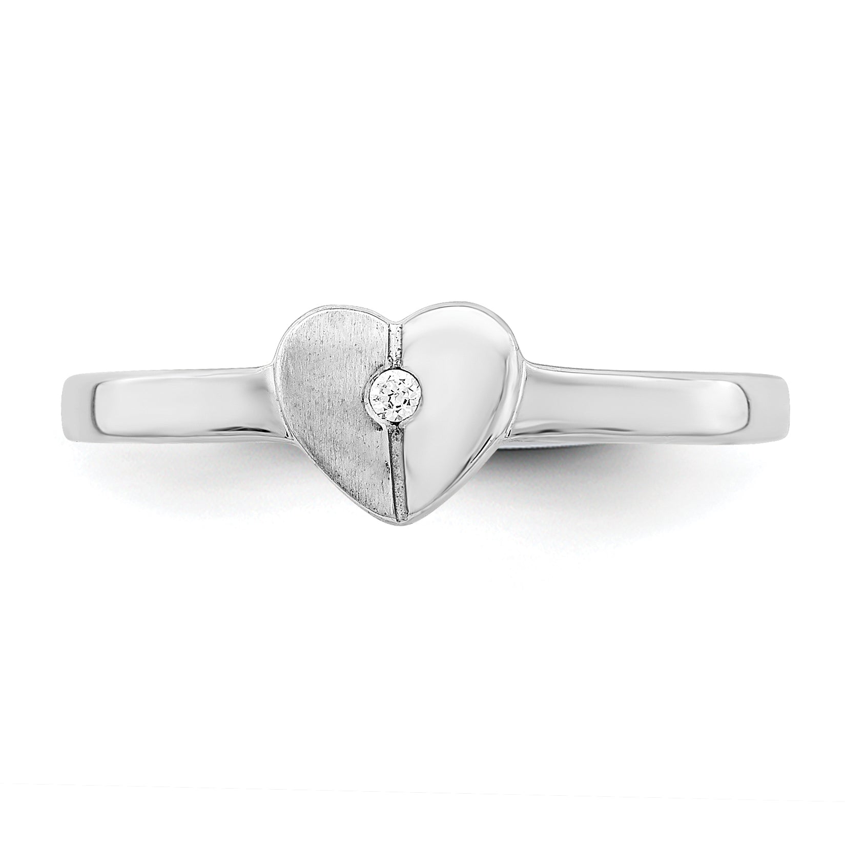 Sterling Silver Rhodium-plated Polished CZ Heart Ring