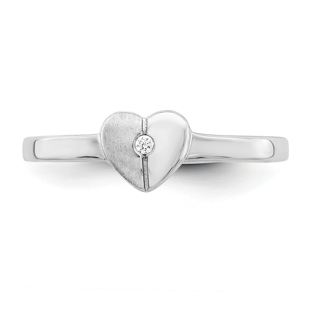Sterling Silver Rhodium-plated Polished CZ Heart Ring