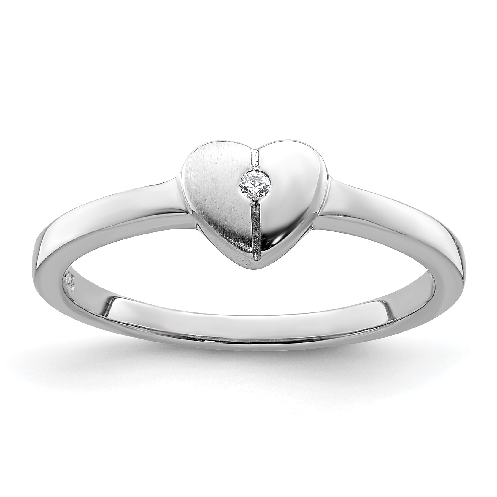 Sterling Silver Rhodium-plated Polished CZ Heart Ring Main image