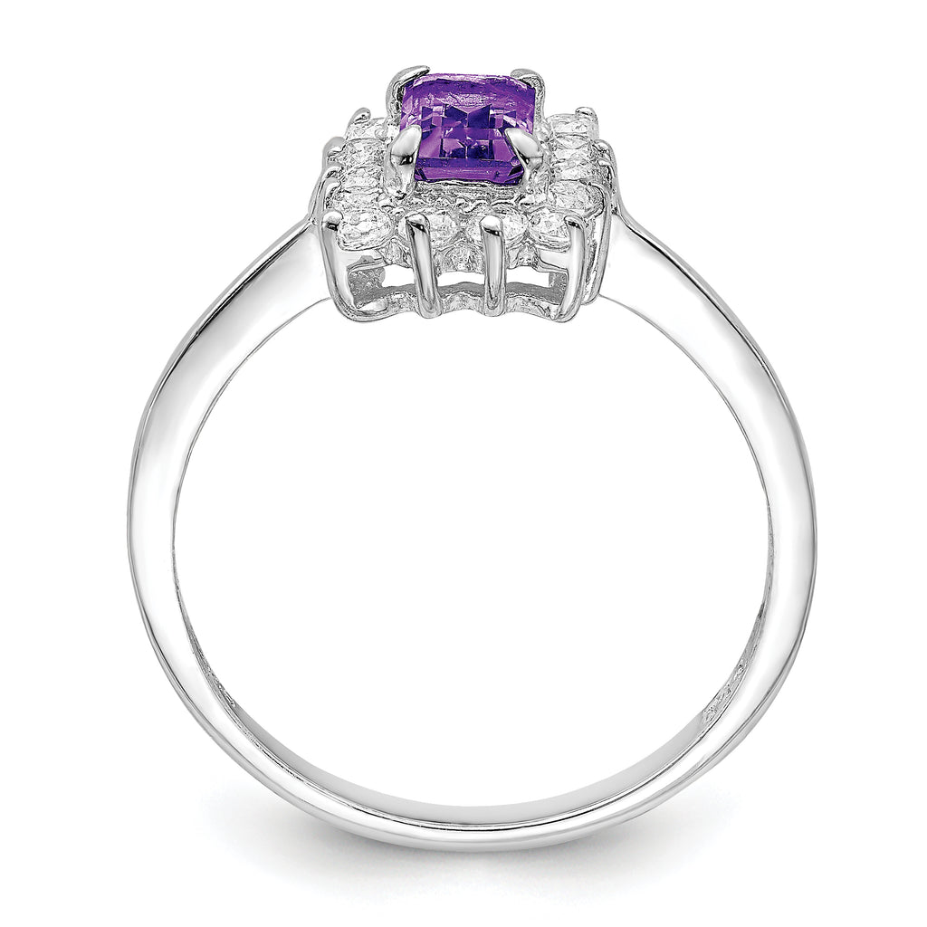 Sterling Silver Rhodium-Plated Amethyst and Cubic Zirconi Ring