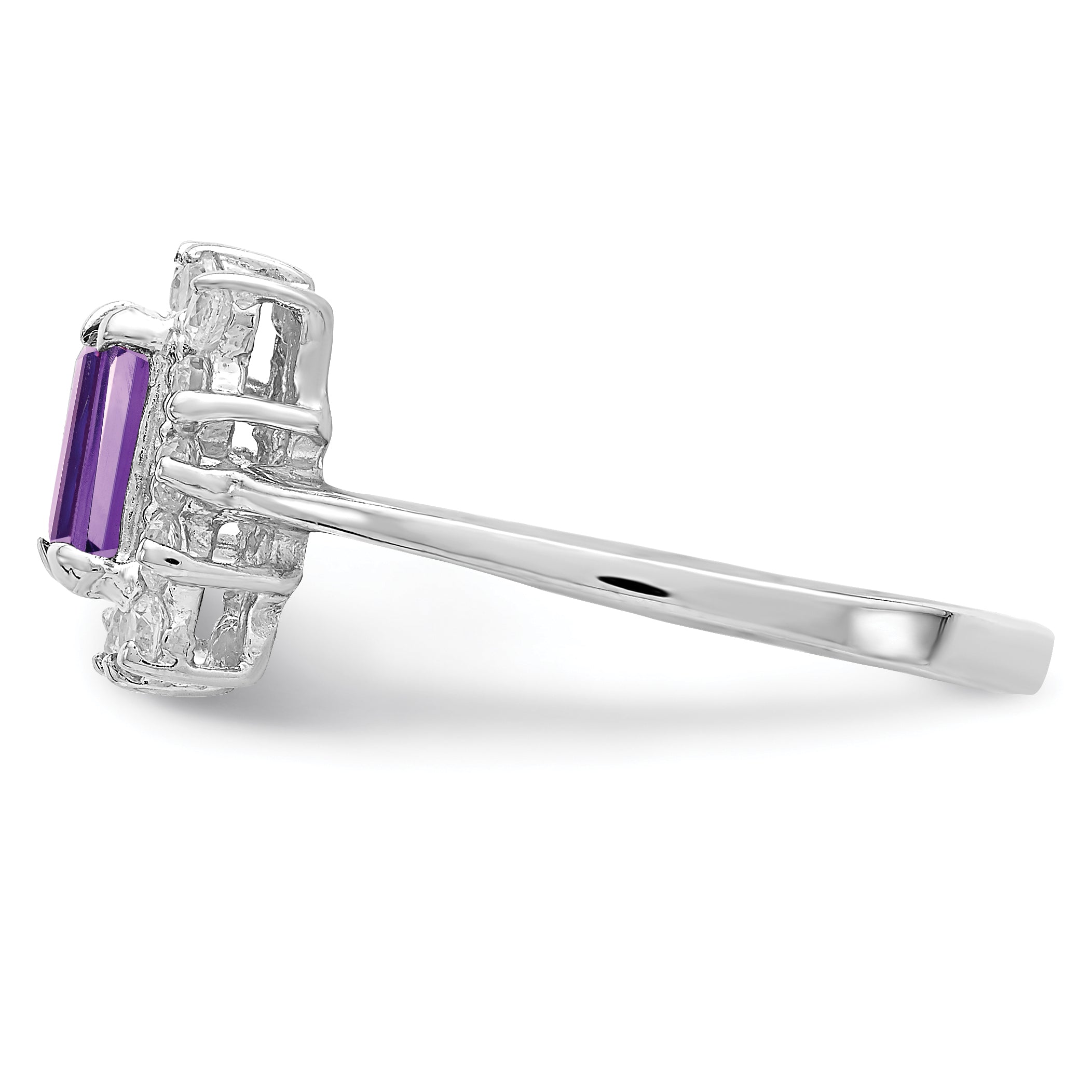Sterling Silver Rhodium-Plated Amethyst and Cubic Zirconi Ring