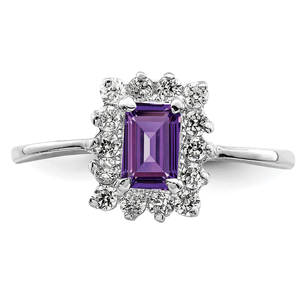 Sterling Silver Rhodium-Plated Amethyst and Cubic Zirconi Ring