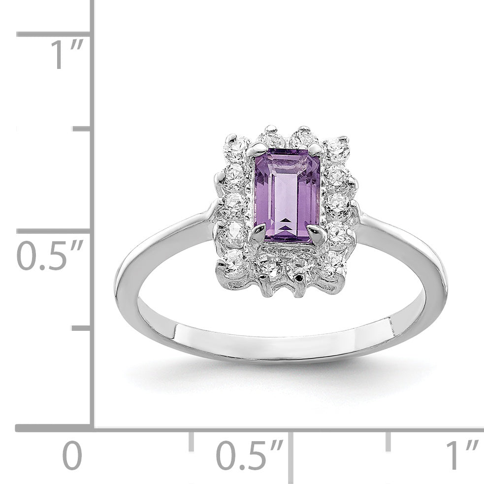 Sterling Silver Rhodium-Plated Amethyst and Cubic Zirconi Ring