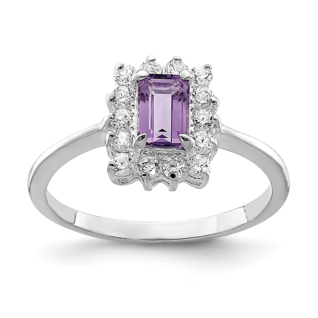 Sterling Silver Rhodium-Plated Amethyst and Cubic Zirconi Ring