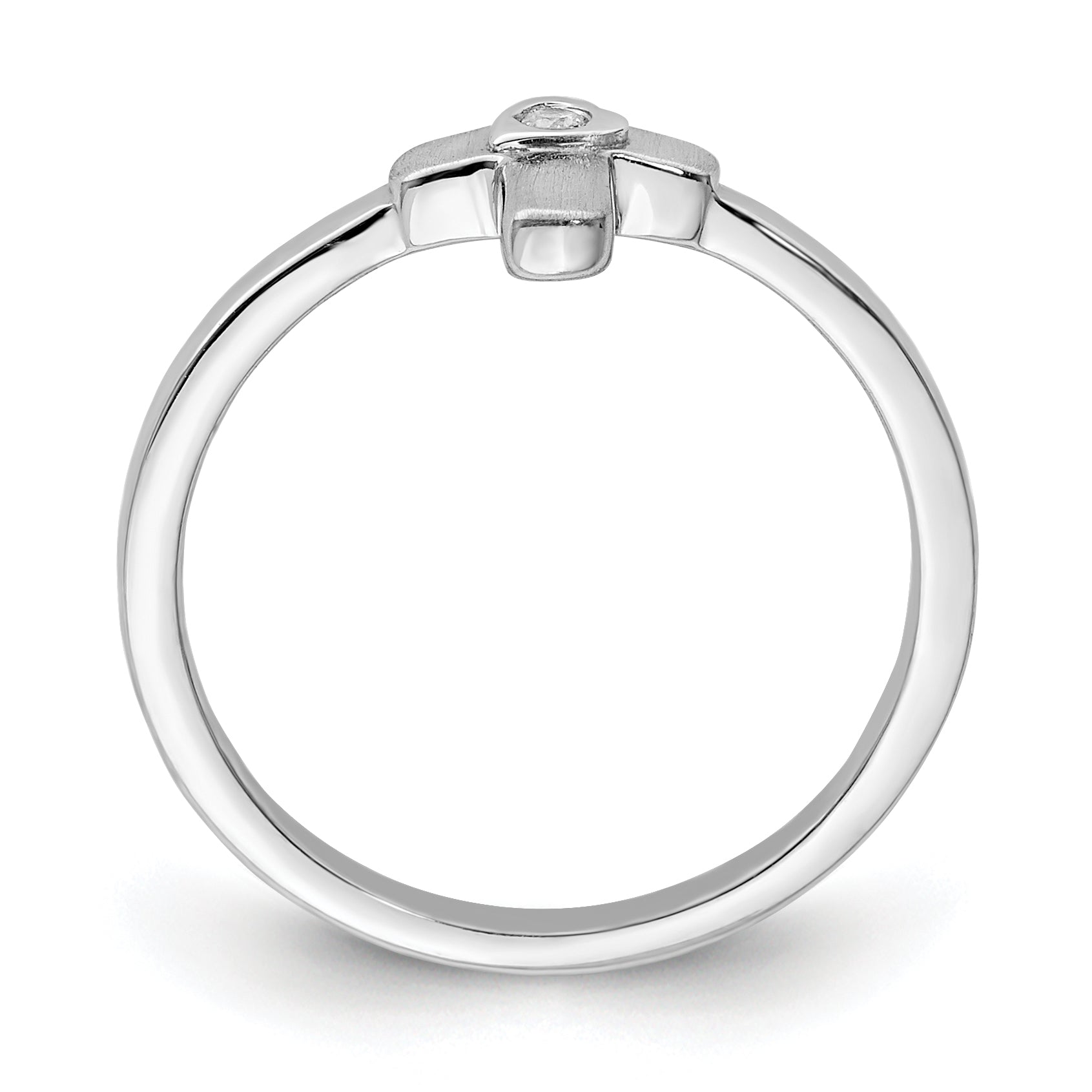 Sterling Silver Polished & Satin CZ Cross Children's Ring Secondary image