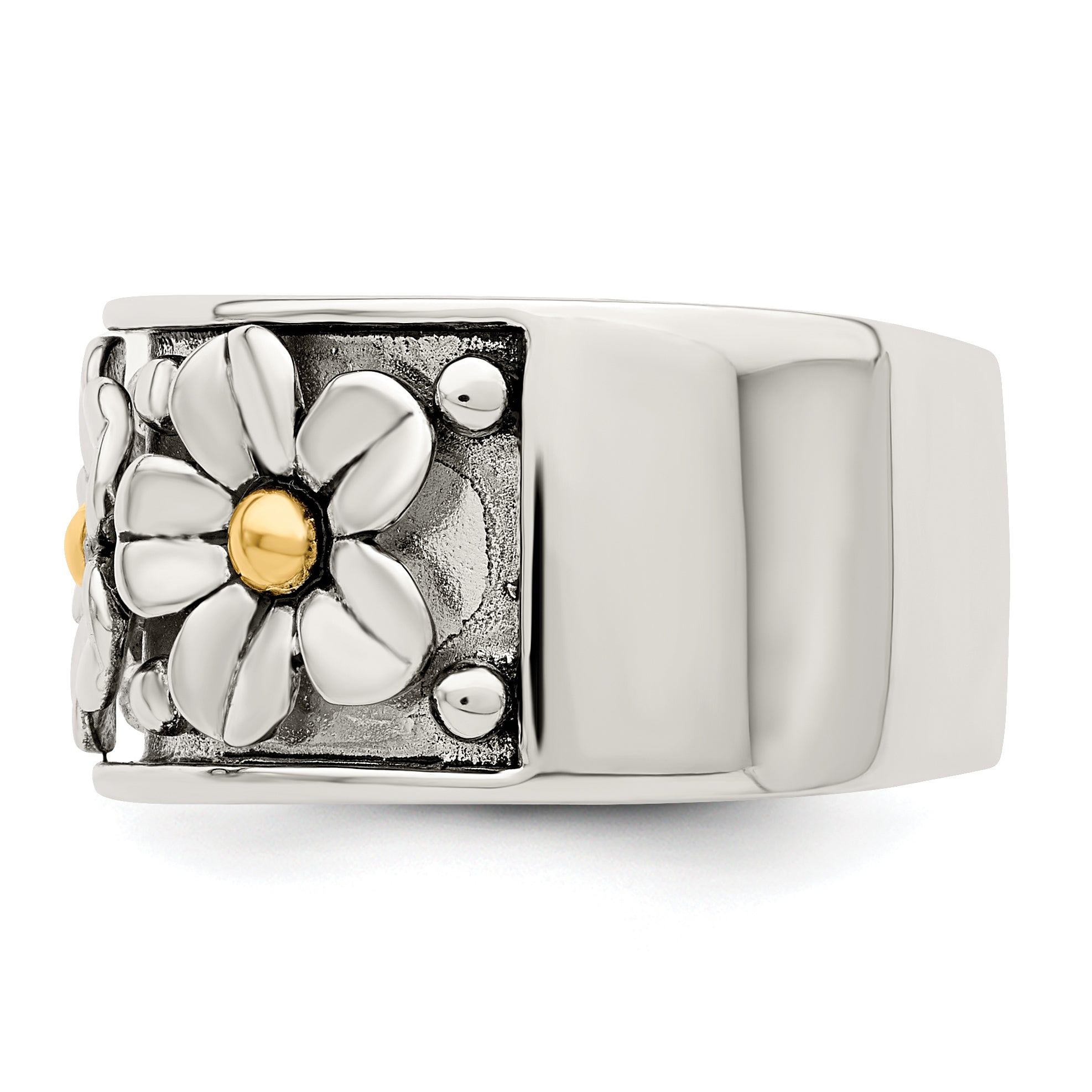 Sterling Silver Antiqued With  14k Gold Centers Daisy Ring