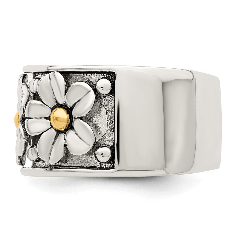 Sterling Silver Antiqued With  14k Gold Centers Daisy Ring