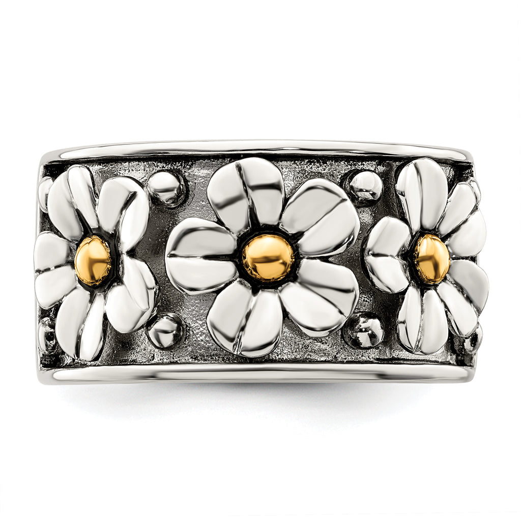 Sterling Silver Antiqued With  14k Gold Centers Daisy Ring
