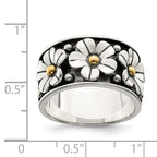 Sterling Silver Antiqued With  14k Gold Centers Daisy Ring