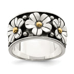 Sterling Silver Antiqued With  14k Gold Centers Daisy Ring