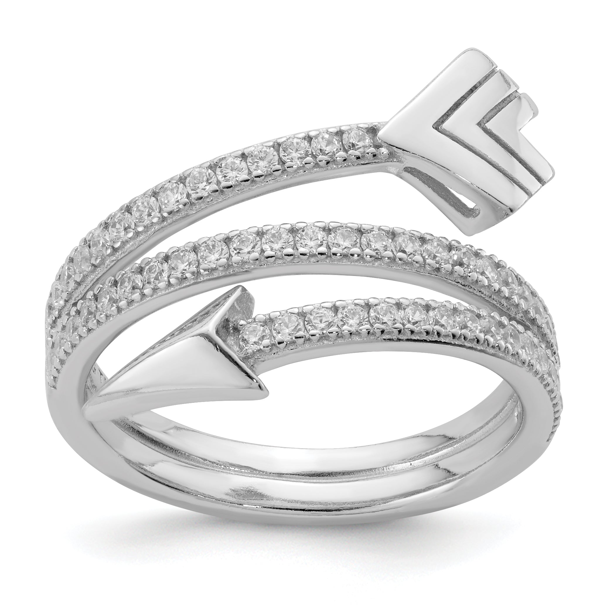 Sterling Silver Rhodium-plated Polished CZ Arrow Ring Main image