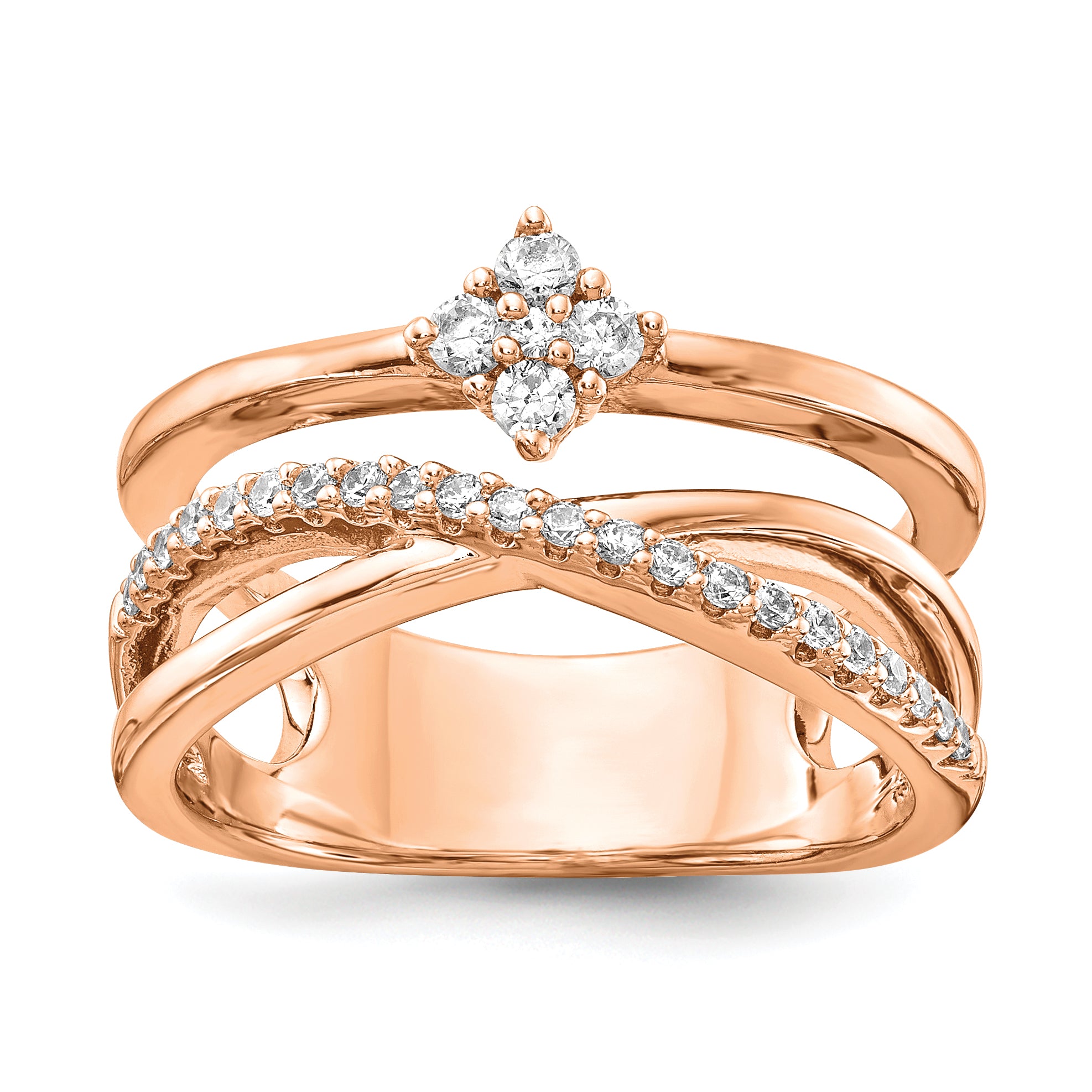 Sterling Shimmer Sterling Silver Rose-tone Flash Rose Gold-plated 27 Stone CZ Ring Main image