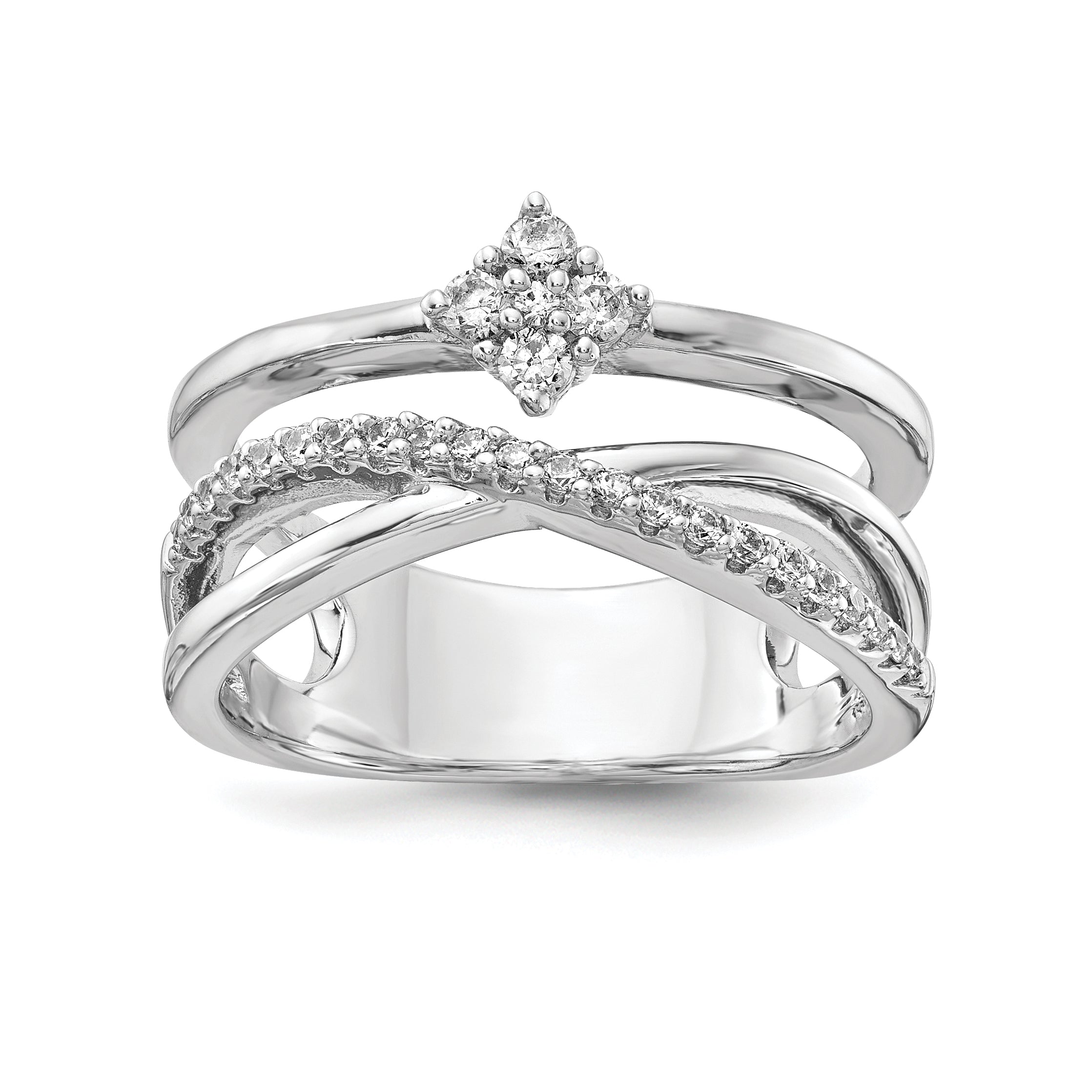 Sterling Shimmer Sterling Silver Rhodium-plated 27 Stone CZ Ring Main image