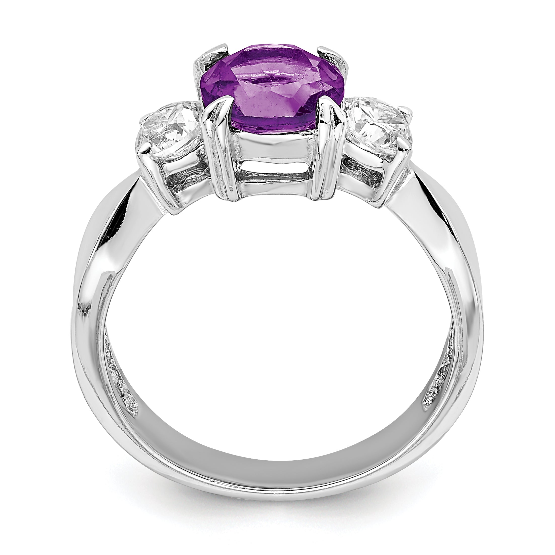 Sterling Silver Rhodium-plated Amethyst and CZ Ring Secondary image