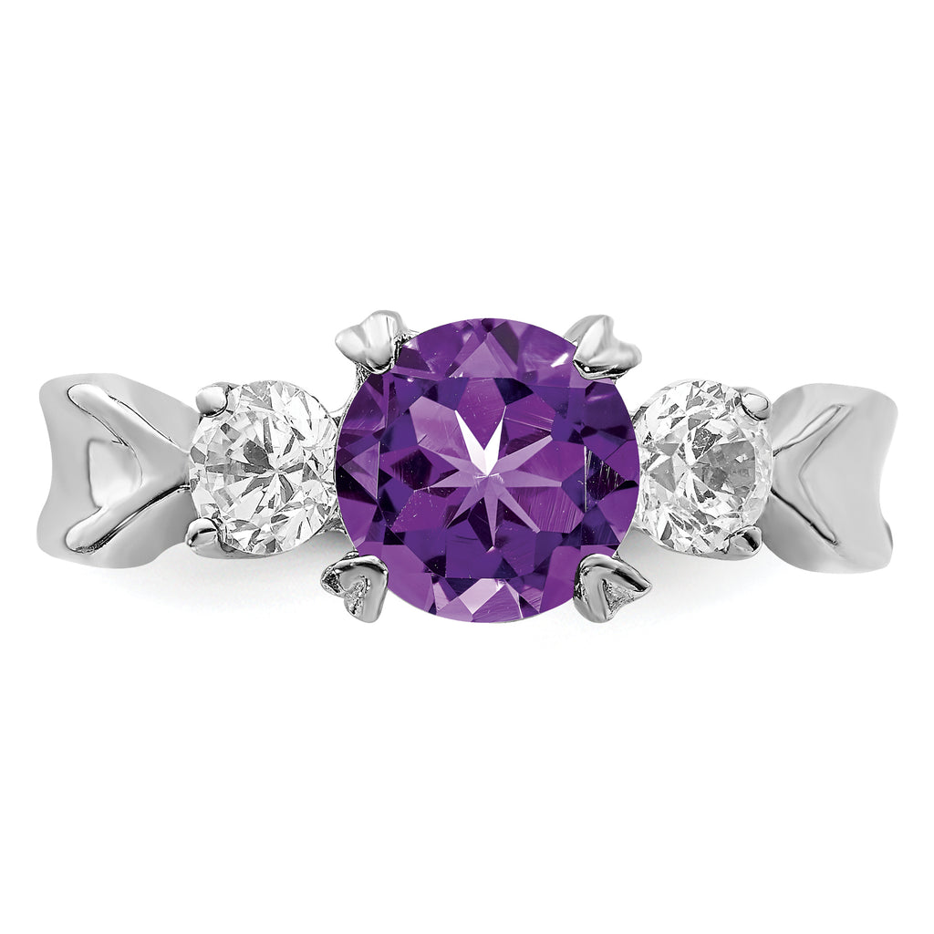 Sterling Silver Rhodium-plated Amethyst and CZ Ring