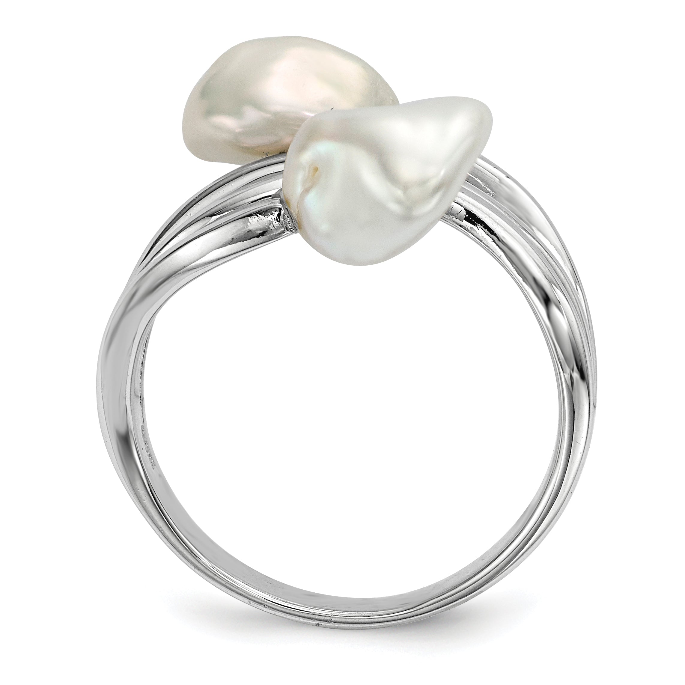 Sterling Silver Rhodium-Plated 7-8mm White Baroque Freshwater Cultured Pearl Ring Secondary image