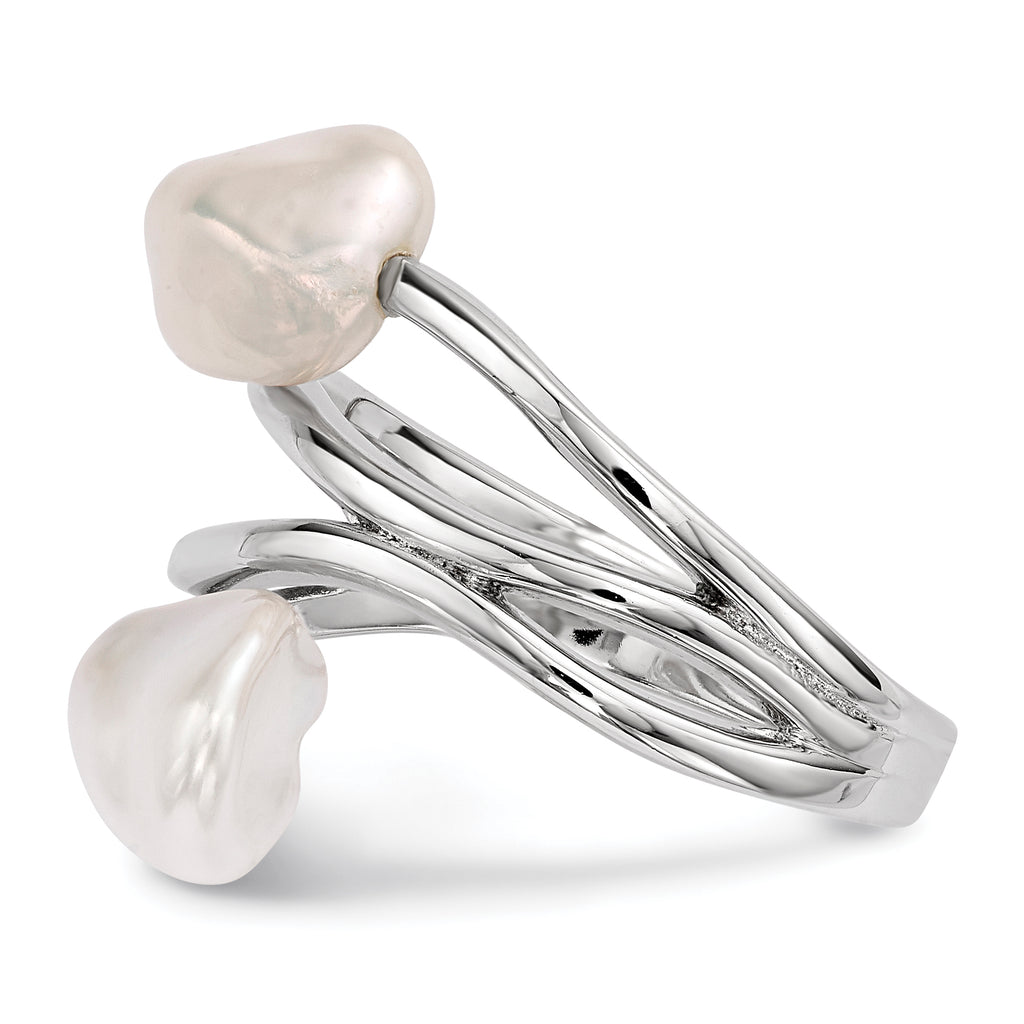 Sterling Silver Rhodium-Plated 7-8mm White Baroque Freshwater Cultured Pearl Ring