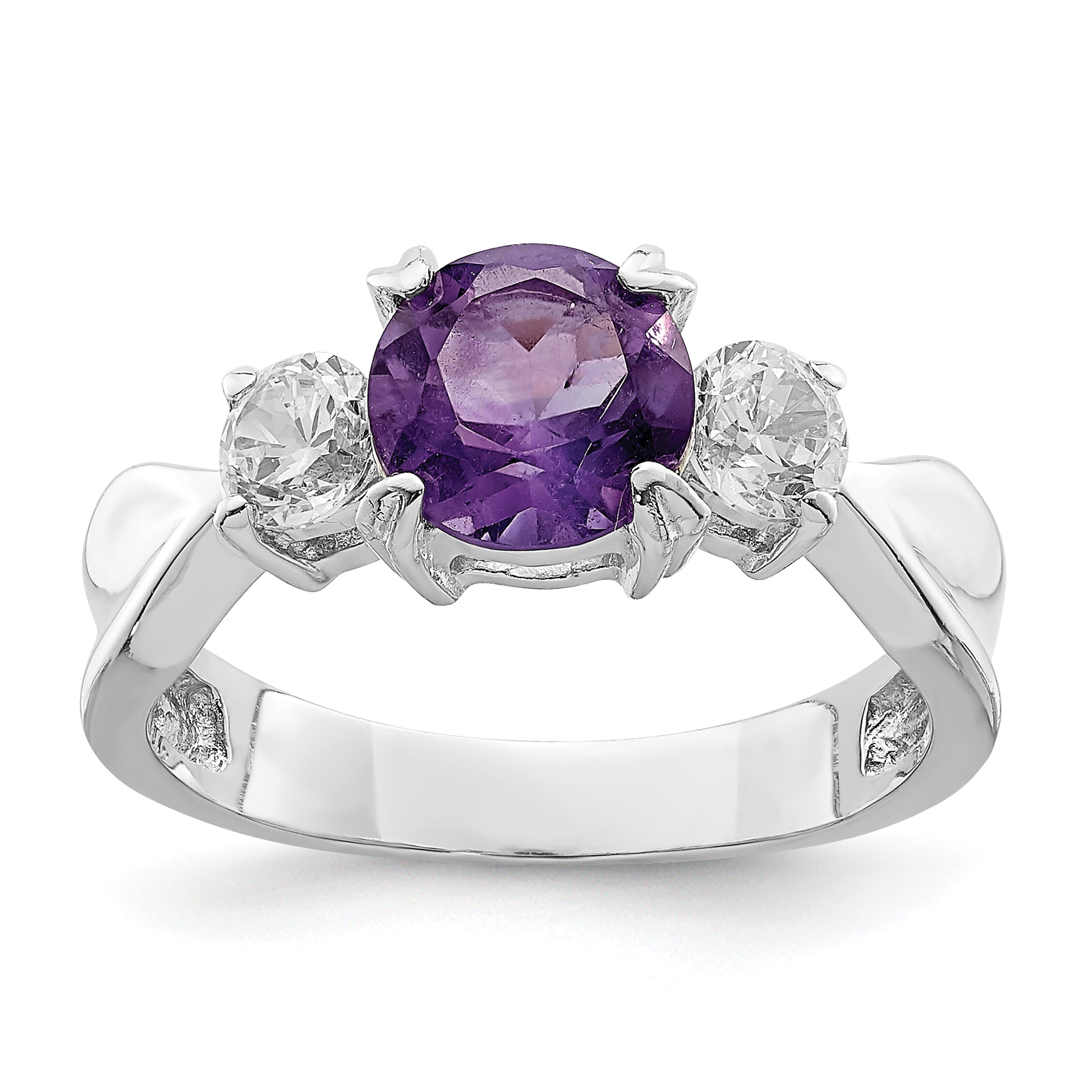 Sterling Silver Rhodium-plated Amethyst and CZ Ring Main image