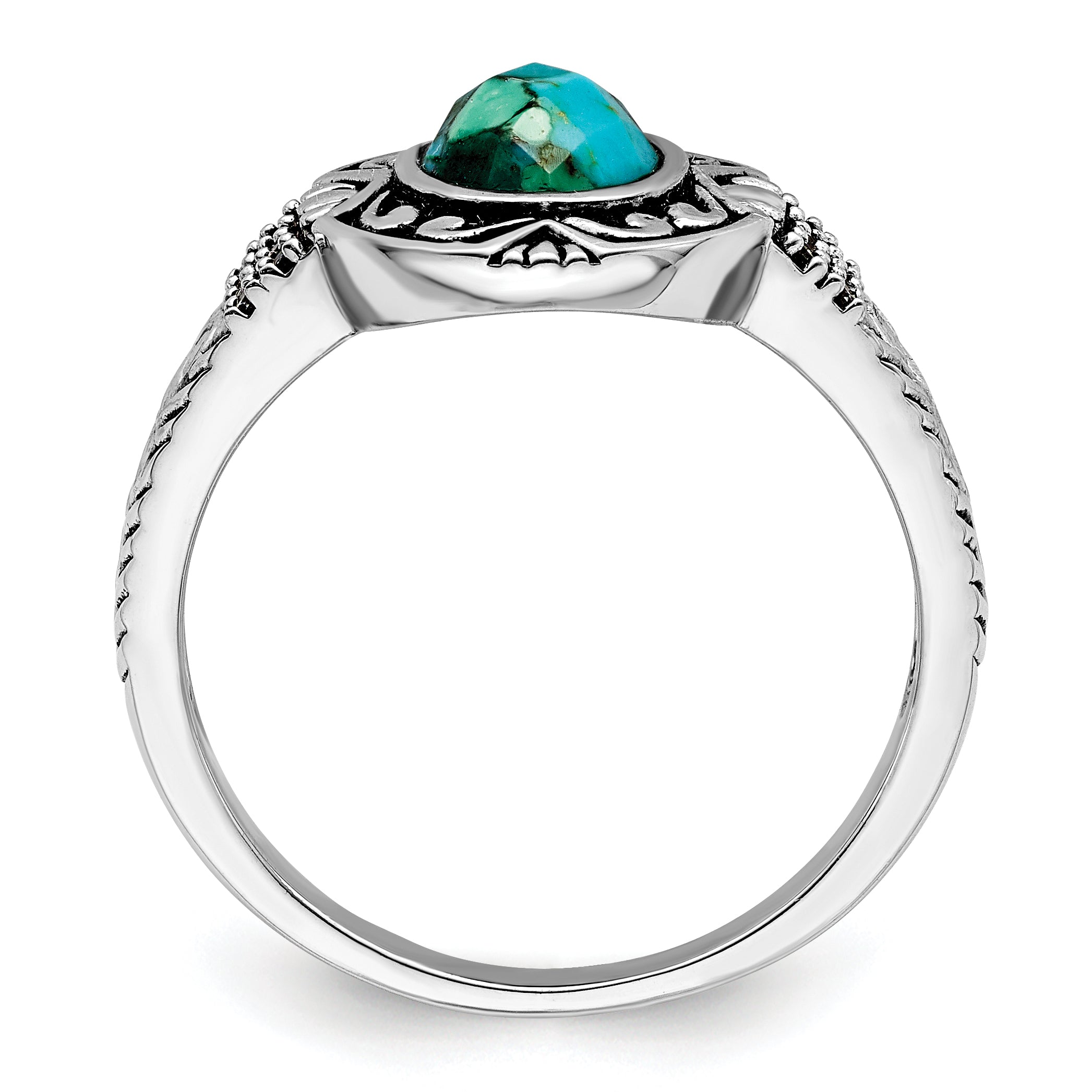 Sterling Silver Rhodium-plated Oxidized Faceted Recon. Turquoise Ring Secondary image
