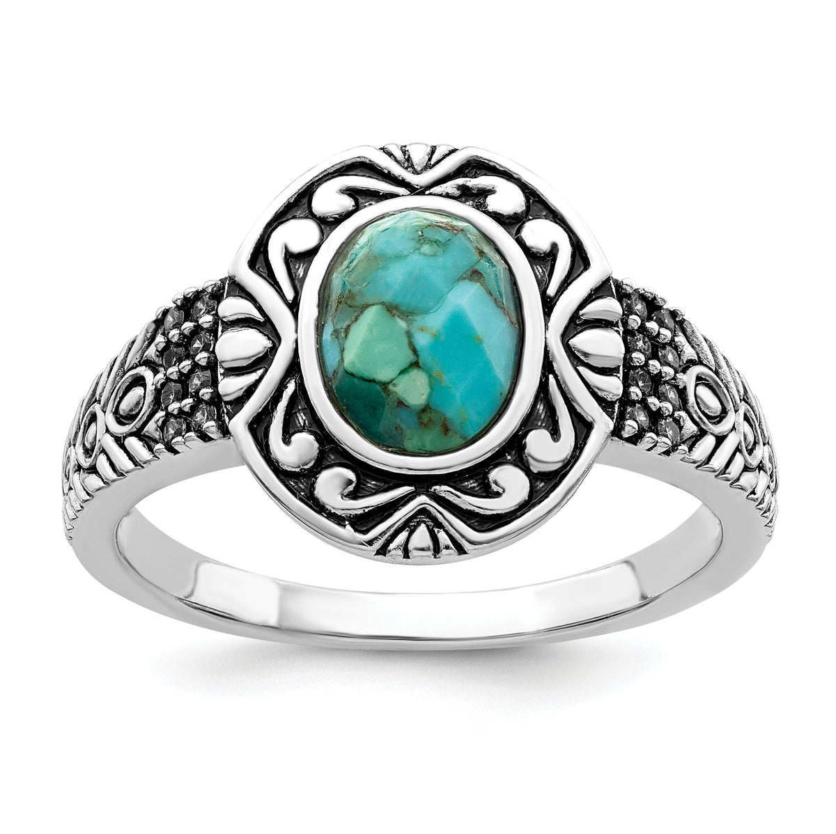 Oxidized Faceted Reconstituted Turquoise Ring in Sterling Silver - Sophia Jewelers Main image