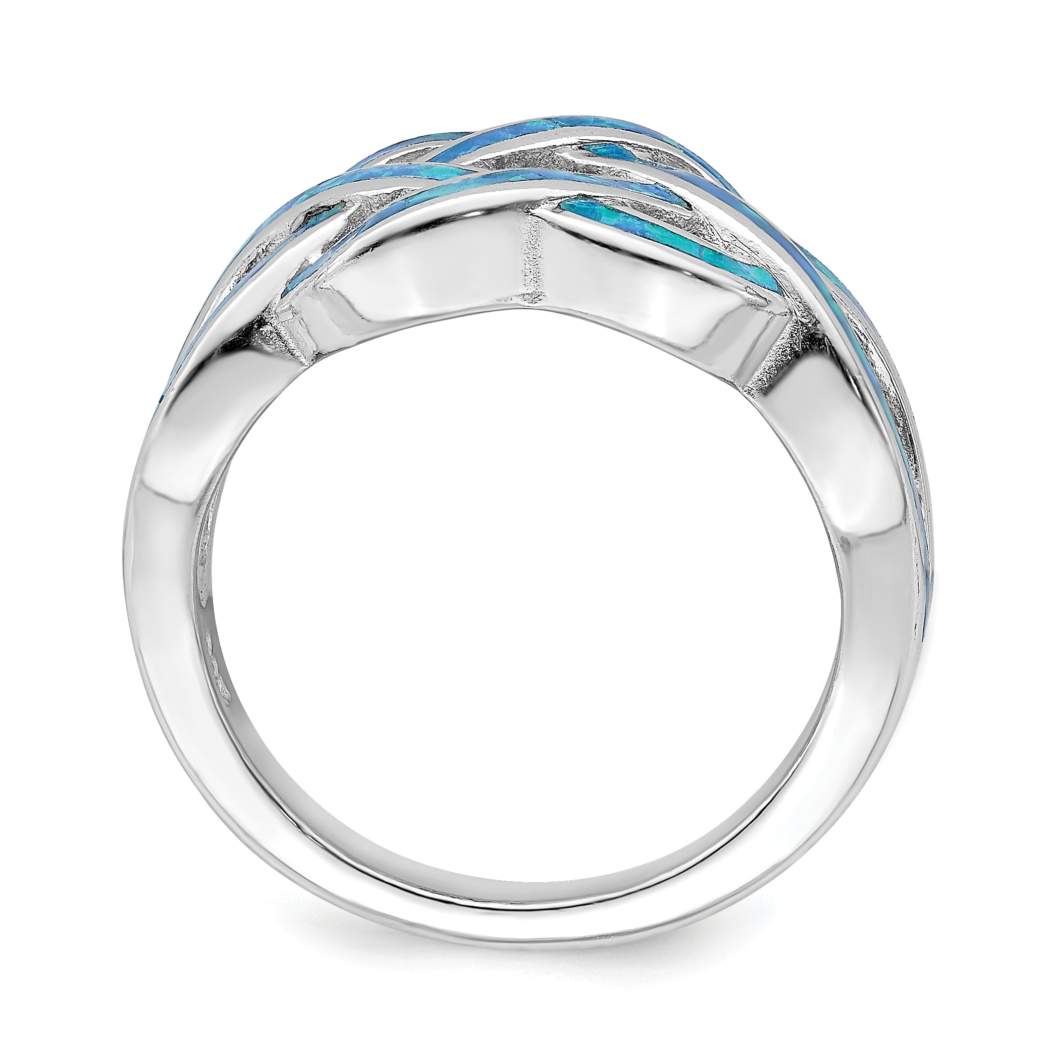 Sterling Silver Rhodium-plated Lab Created Blue Opal Inlay Celtic Knot Ring Secondary image