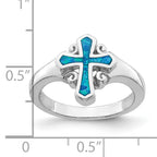 Sterling Silver Rhodium-Plated Blue Inlay Created Opal CroSterling Silver Ring