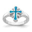 Sterling Silver Rhodium-Plated Blue Inlay Created Opal CroSterling Silver Ring
