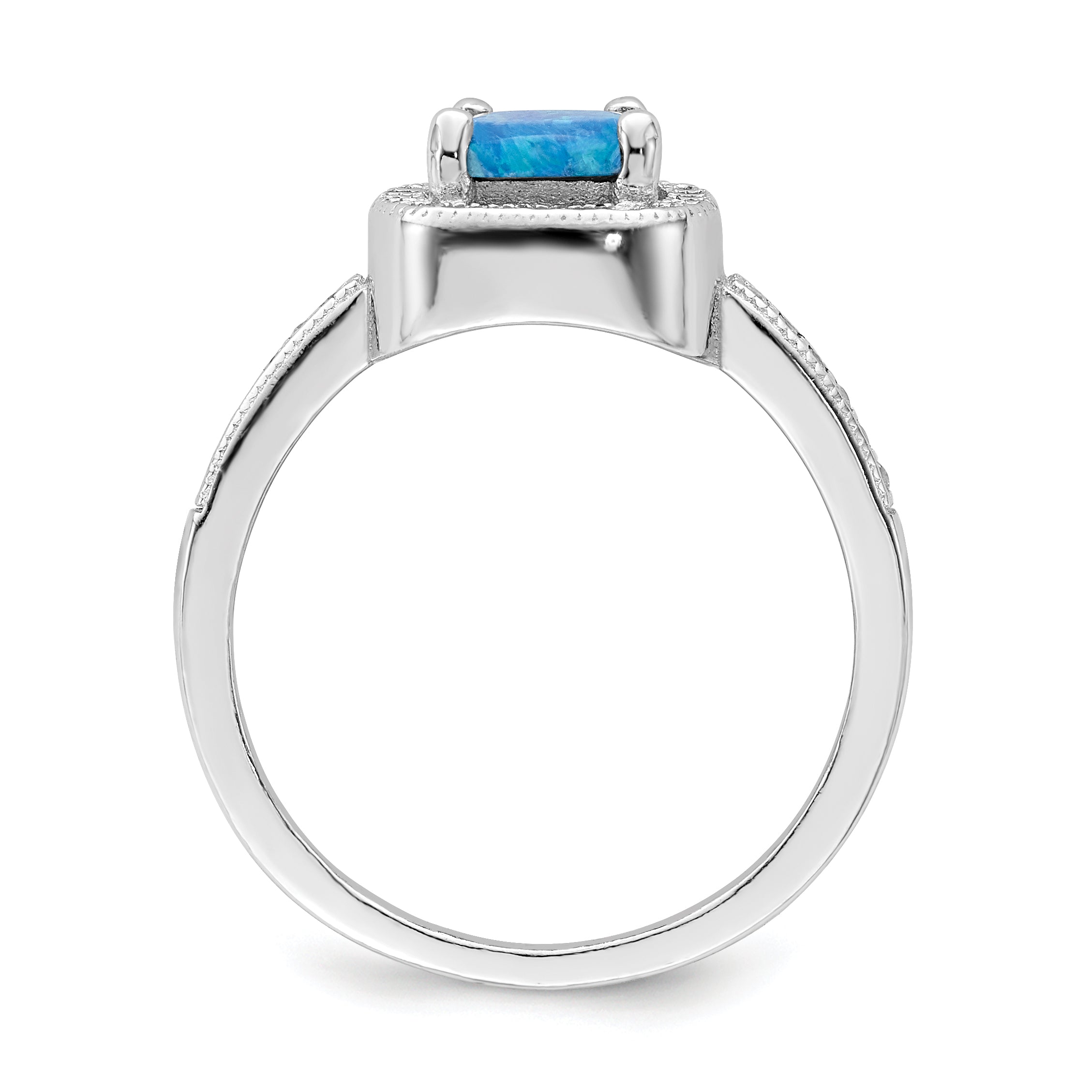 Sterling Silver Rhodium-plated Square Blue Created Opal CZ Ring Secondary image