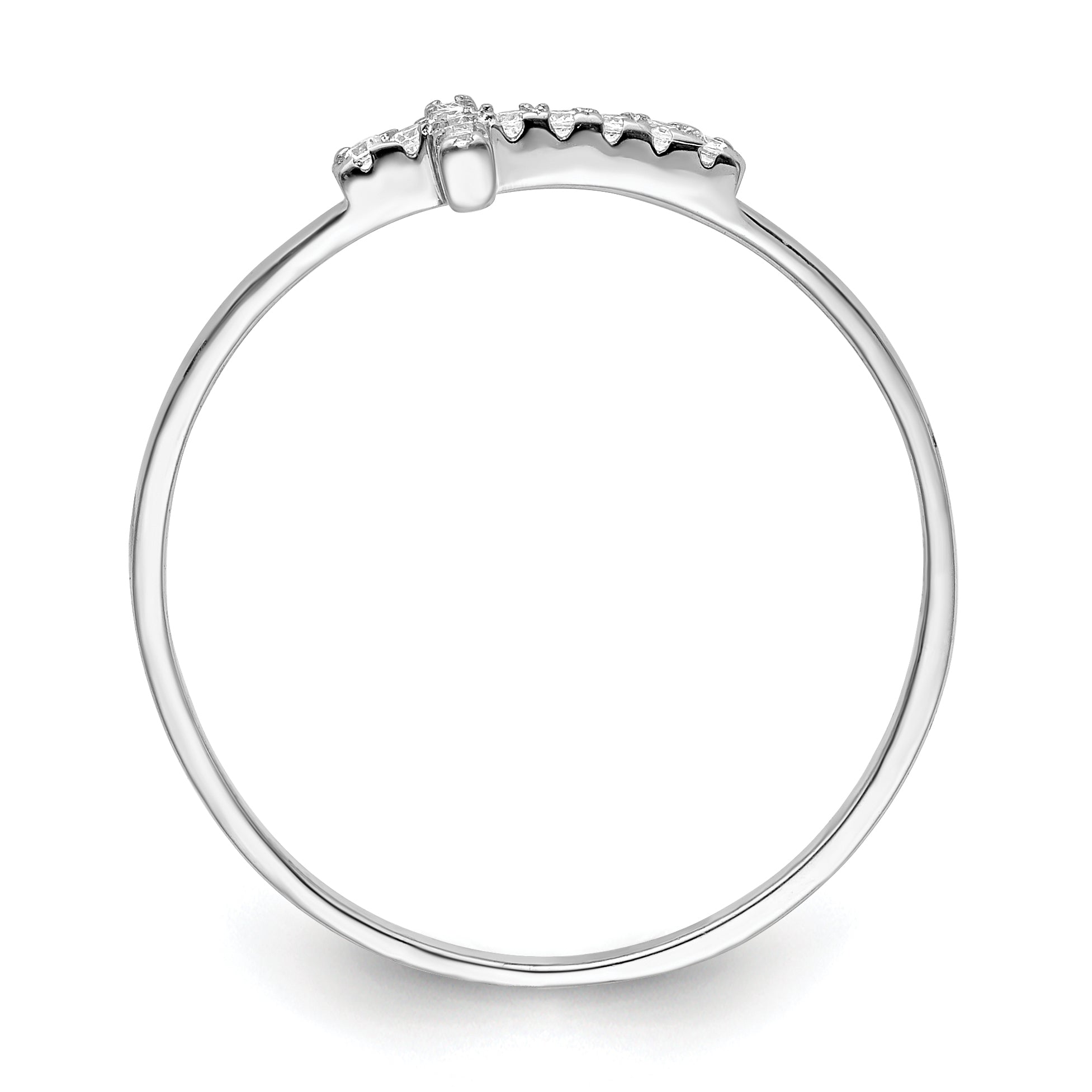 Sterling Silver Rhodium-plated CZ Side Cross Polished Ring Secondary image