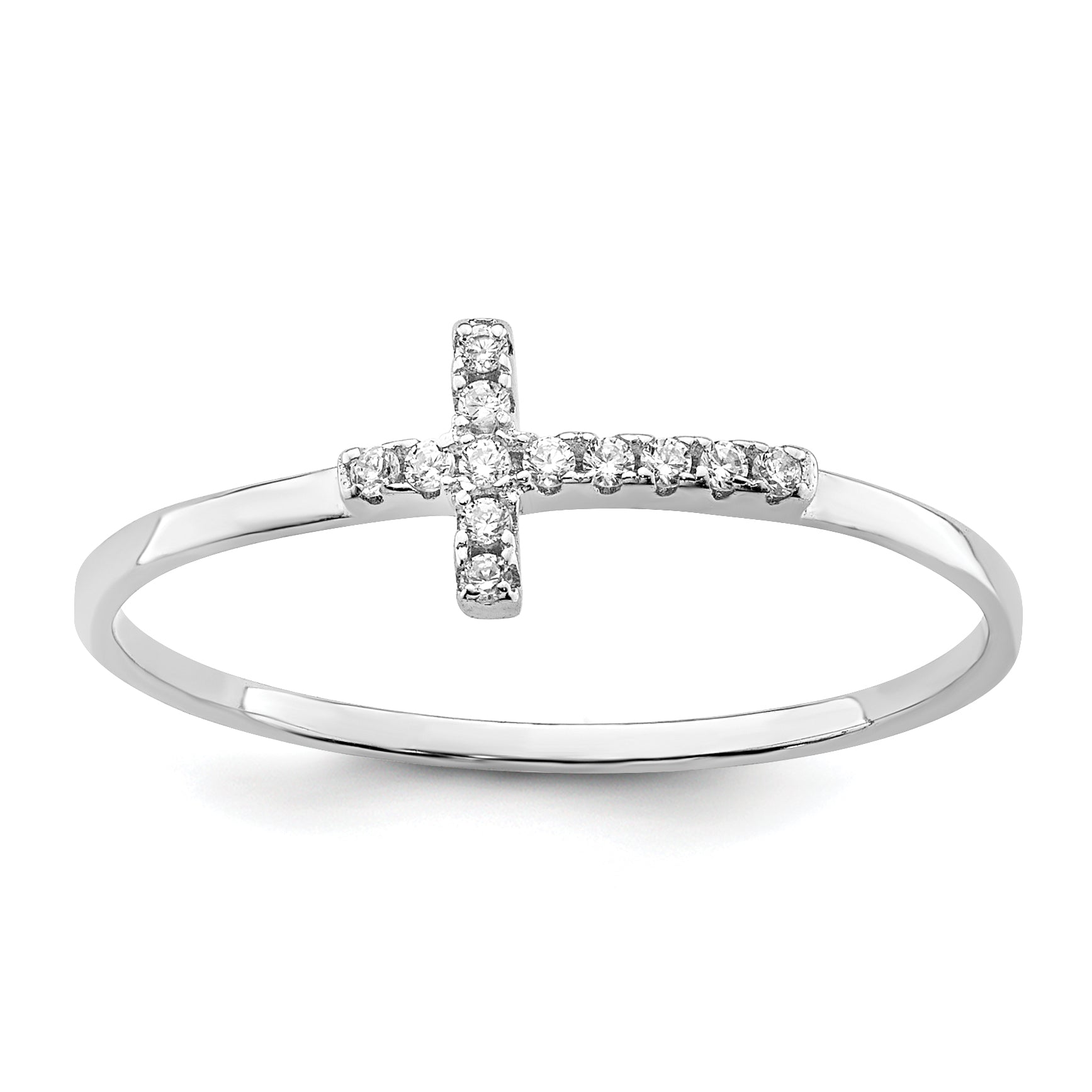 Sterling Silver Rhodium-plated CZ Side Cross Polished Ring Main image