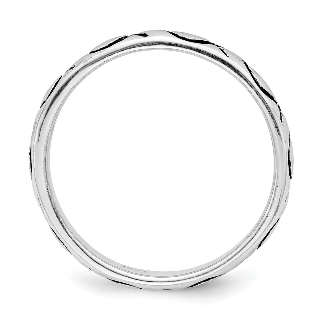 Sterling Silver Rhodium-Plated Polished Antiqued Ichthus Ring