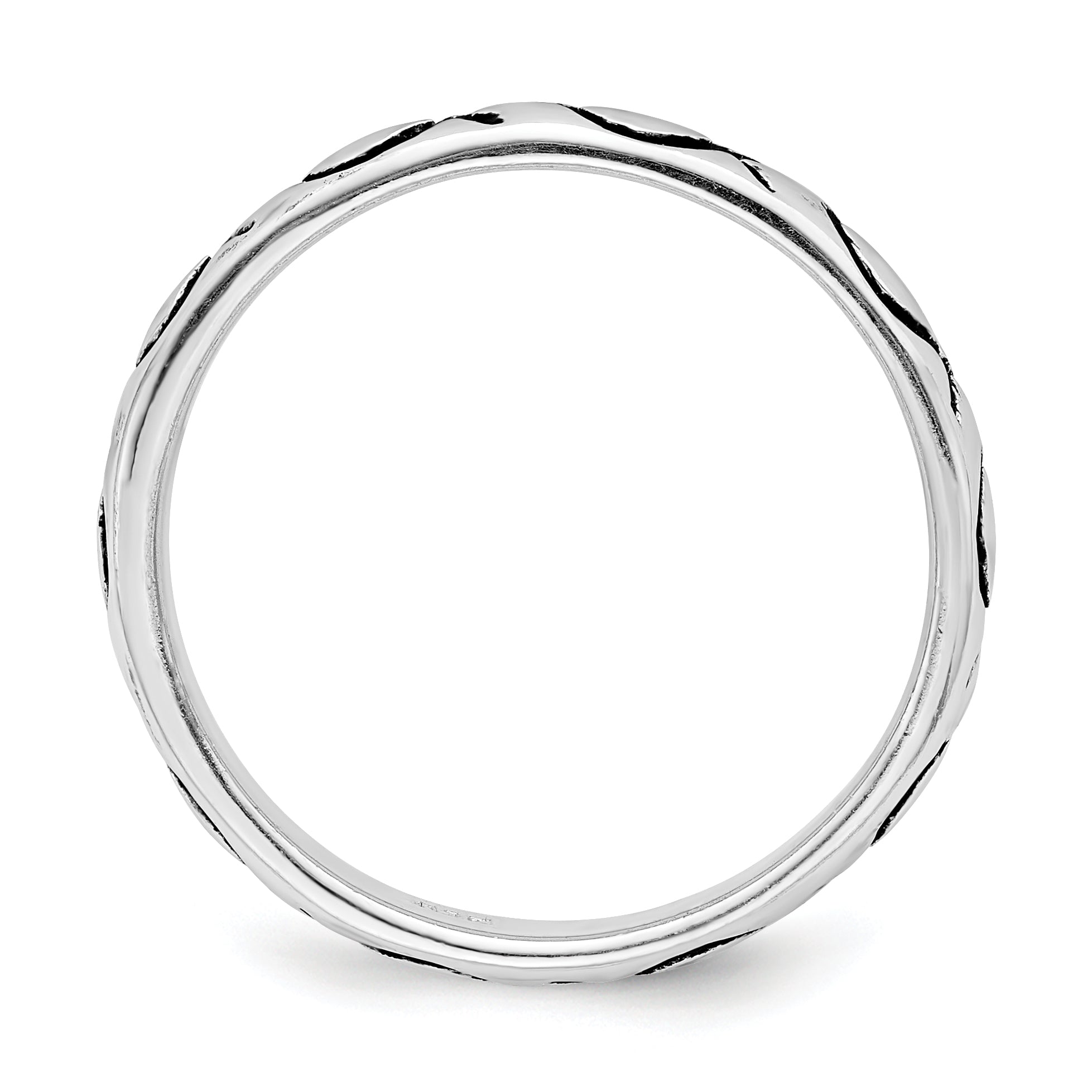 Sterling Silver Rhodium-Plated Polished Antiqued Ichthus Ring