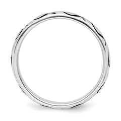 Sterling Silver Rhodium-plated Polished Antiqued Ichthus Ring