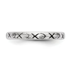 Sterling Silver Rhodium-Plated Polished Antiqued Ichthus Ring