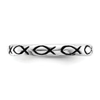 Sterling Silver Rhodium-Plated Polished Antiqued Ichthus Ring