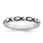 Sterling Silver Rhodium-Plated Polished Antiqued Ichthus Ring