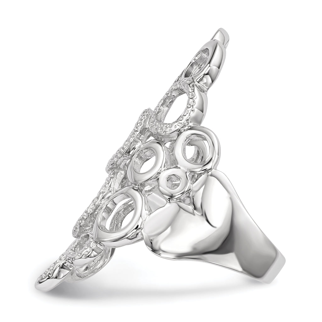 Sterling Silver Rhodium-plated Polished & Textured Circles Ring