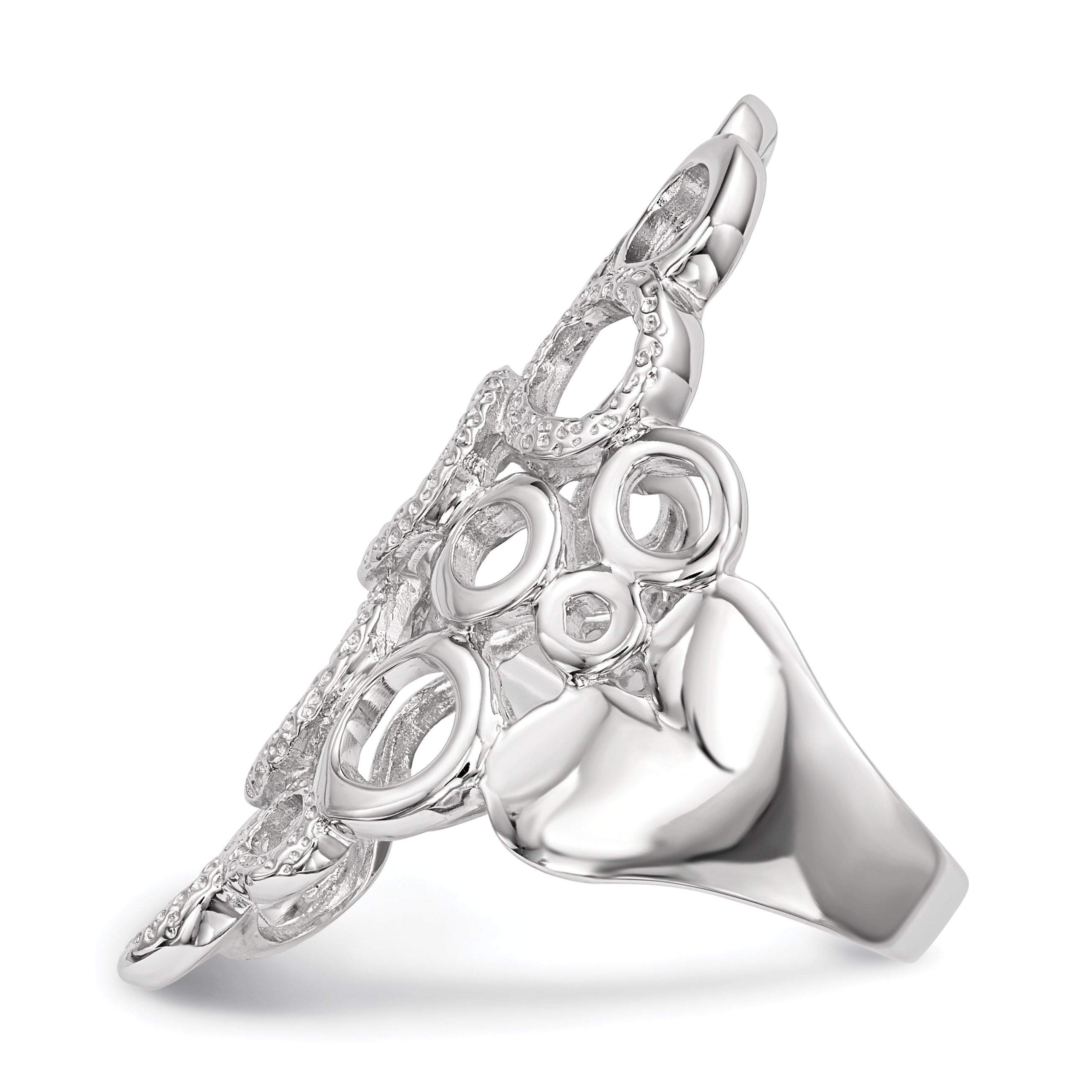 Sterling Silver Rhodium-plated Polished & Textured Circles Ring