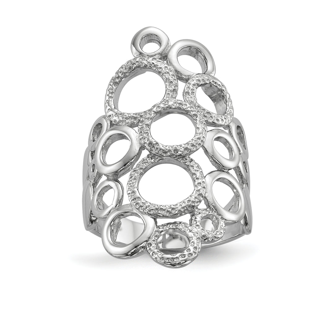 Sterling Silver Rhodium-plated Polished & Textured Circles Ring