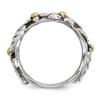 Sterling Silver With 14k Antiqued Leaves & Flowers Band