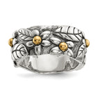 Sterling Silver With 14k Antiqued Leaves & Flowers Band