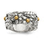 Sterling Silver With 14k Antiqued Leaves & Flowers Band