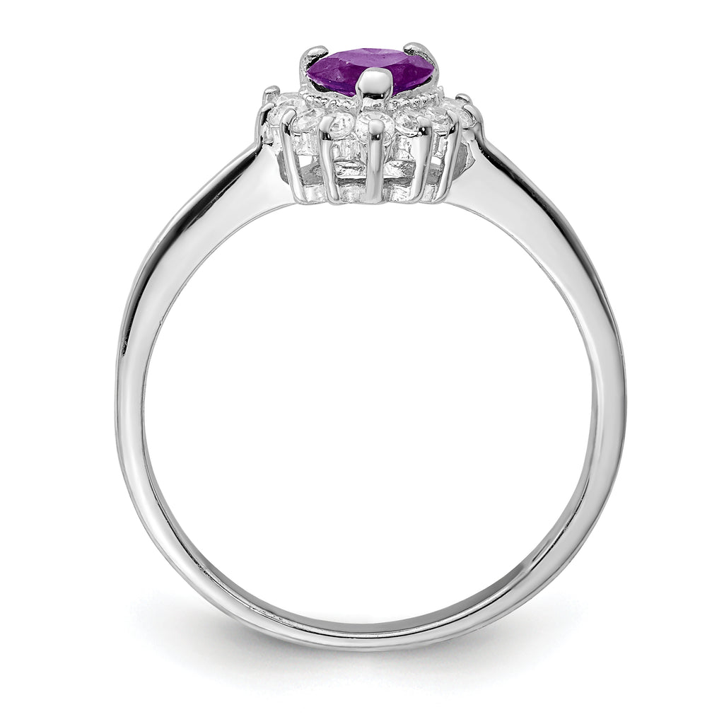 Sterling Silver Rhodium-Plated Amethyst and Cubic Zirconi Heart Ring