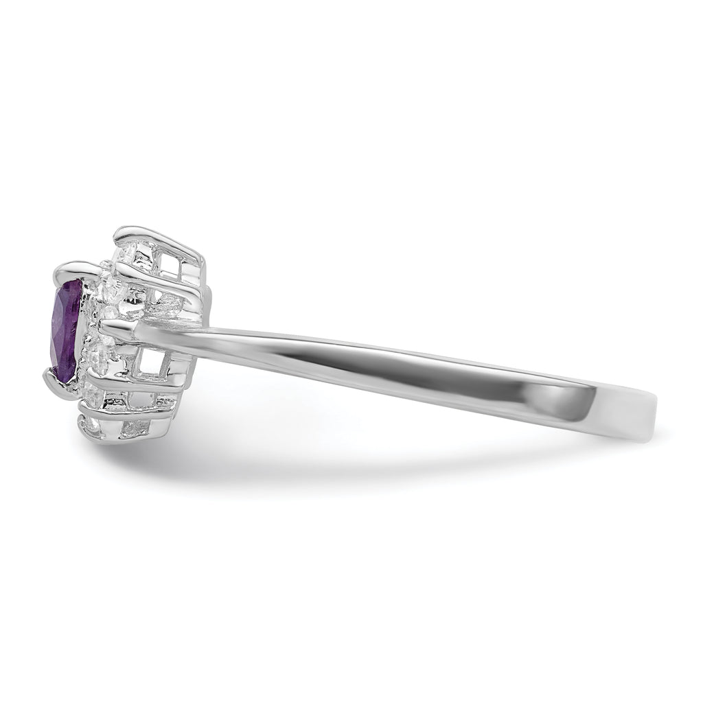 Sterling Silver Rhodium-Plated Amethyst and Cubic Zirconi Heart Ring